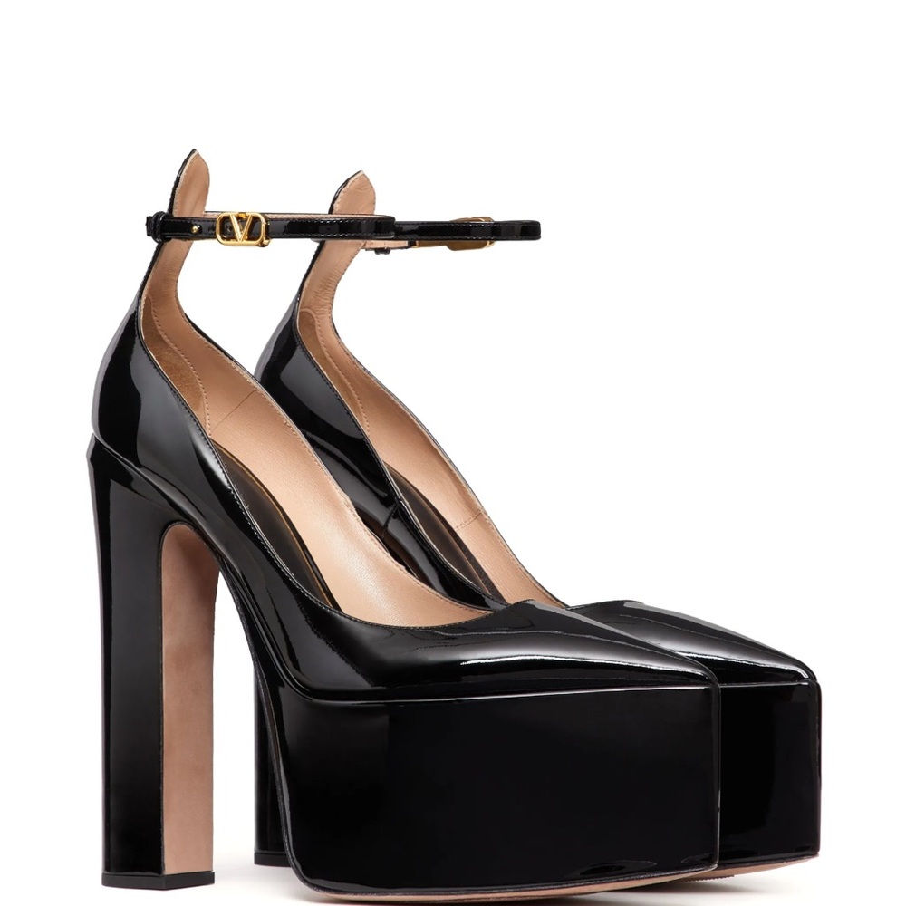 Valentino Garavani Tan-Go 165 patent-leather black platform pumps 39